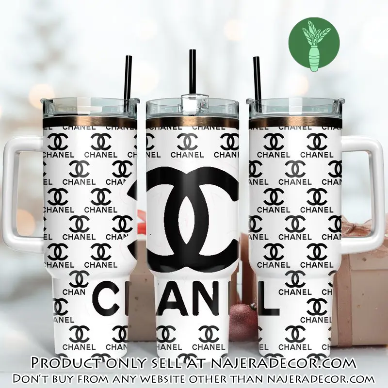 Black chanel logo 40oz stanley tumbler ktb1061 njr3623946